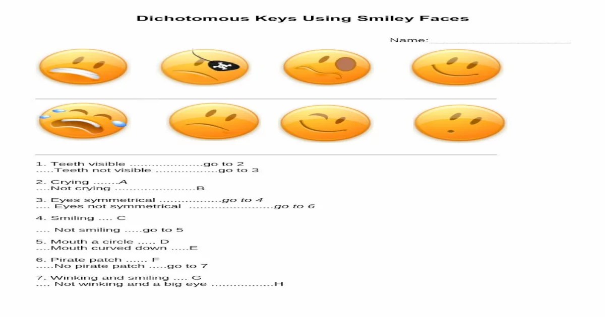 Dichotomous keys using smiley faces