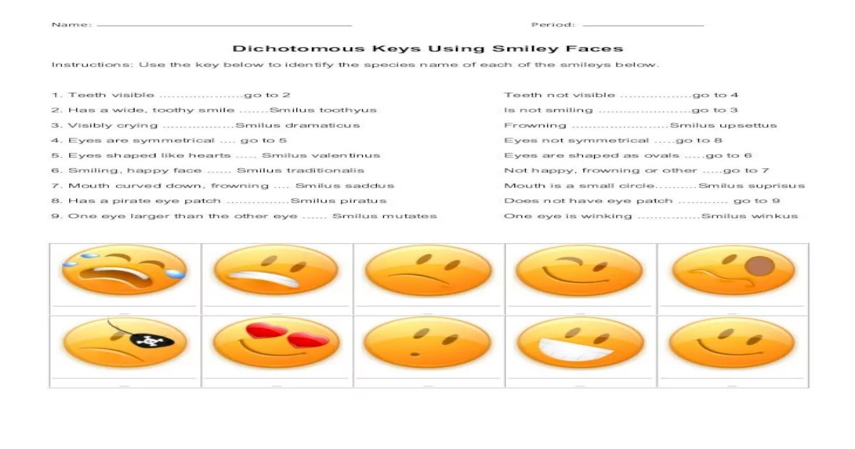 Dichotomous keys using smiley faces