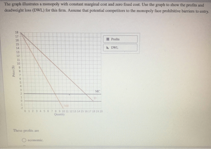 The graph illustrates a monopoly with constant marginal cost