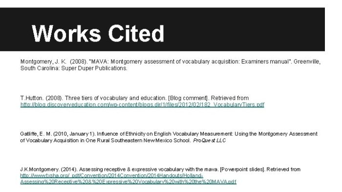 Montgomery assessment of vocabulary acquisition