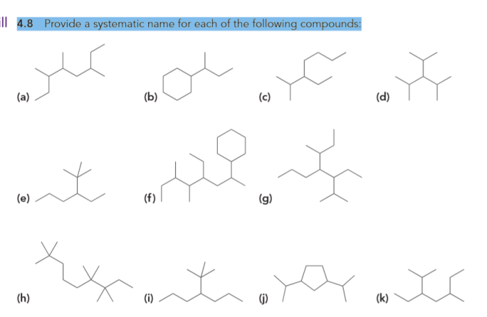 Give the systematic names of these compounds. spelling counts.